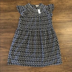 LOFT Dress Size M Black & White A-Line Embroidered Ruffle Cap Sleeve Knee